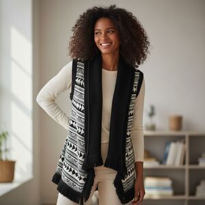 Look Black Cream Sweater Vest Large‎